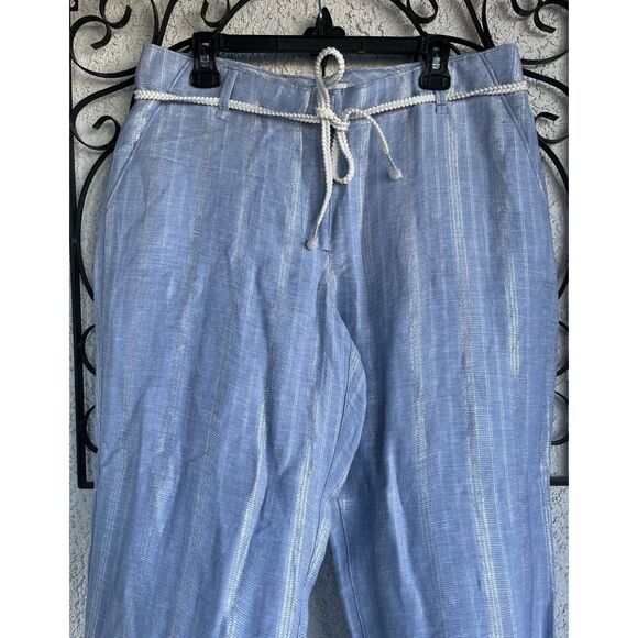 Tommy Bahama Silver Stripe Linen Blend Cropped Pant - Size XL - Blue/ Silver - Picture 5 of 10